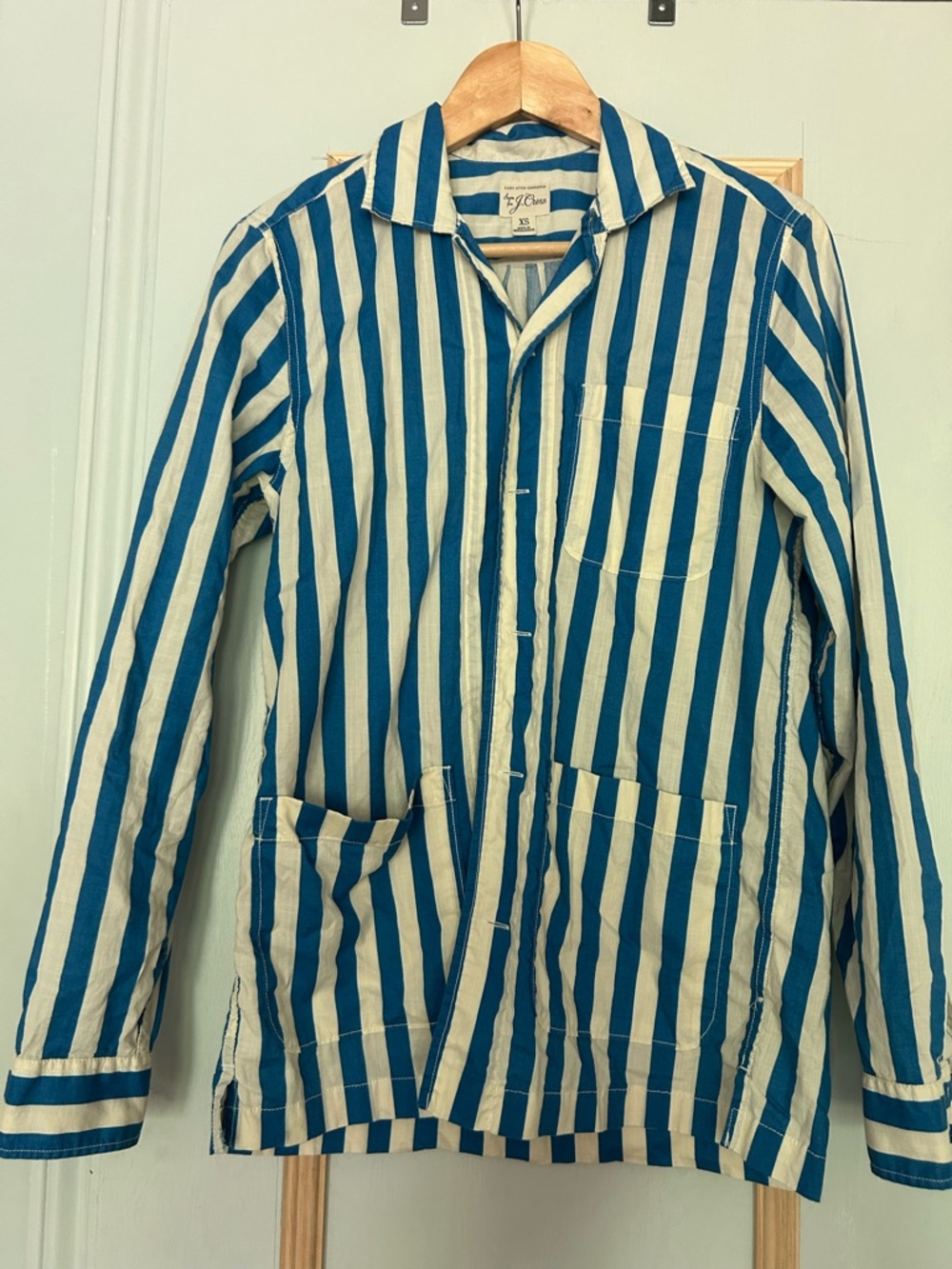 J. Crew Blue and White Striped Cotton Shirt Jacket